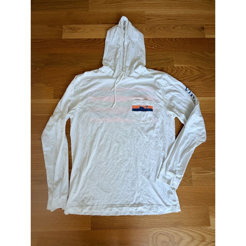 Vineyard Vines Men's Small White Whale Stripe Long Sleeve Hooded Pocket T-Shirt